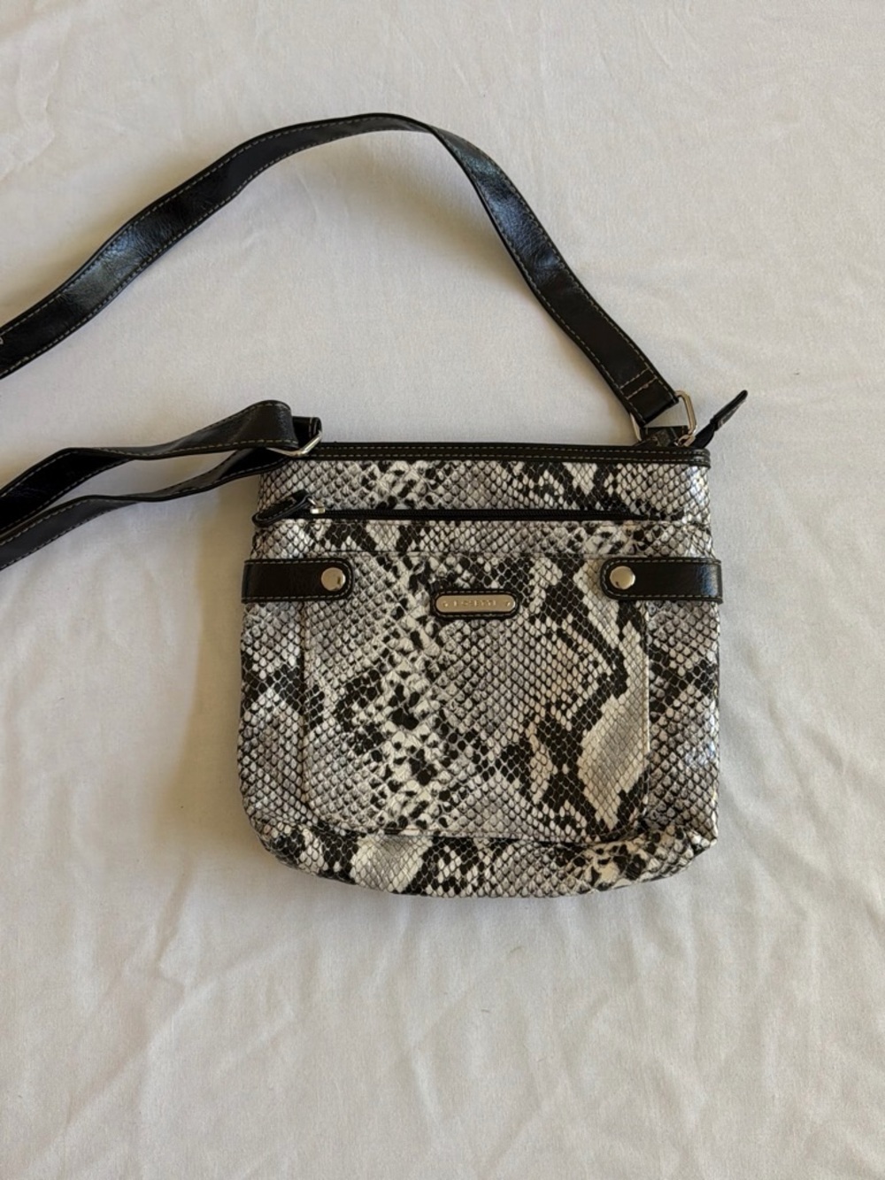 Rosetti Black and White Snake-Print Crossbody Shoulder Bag